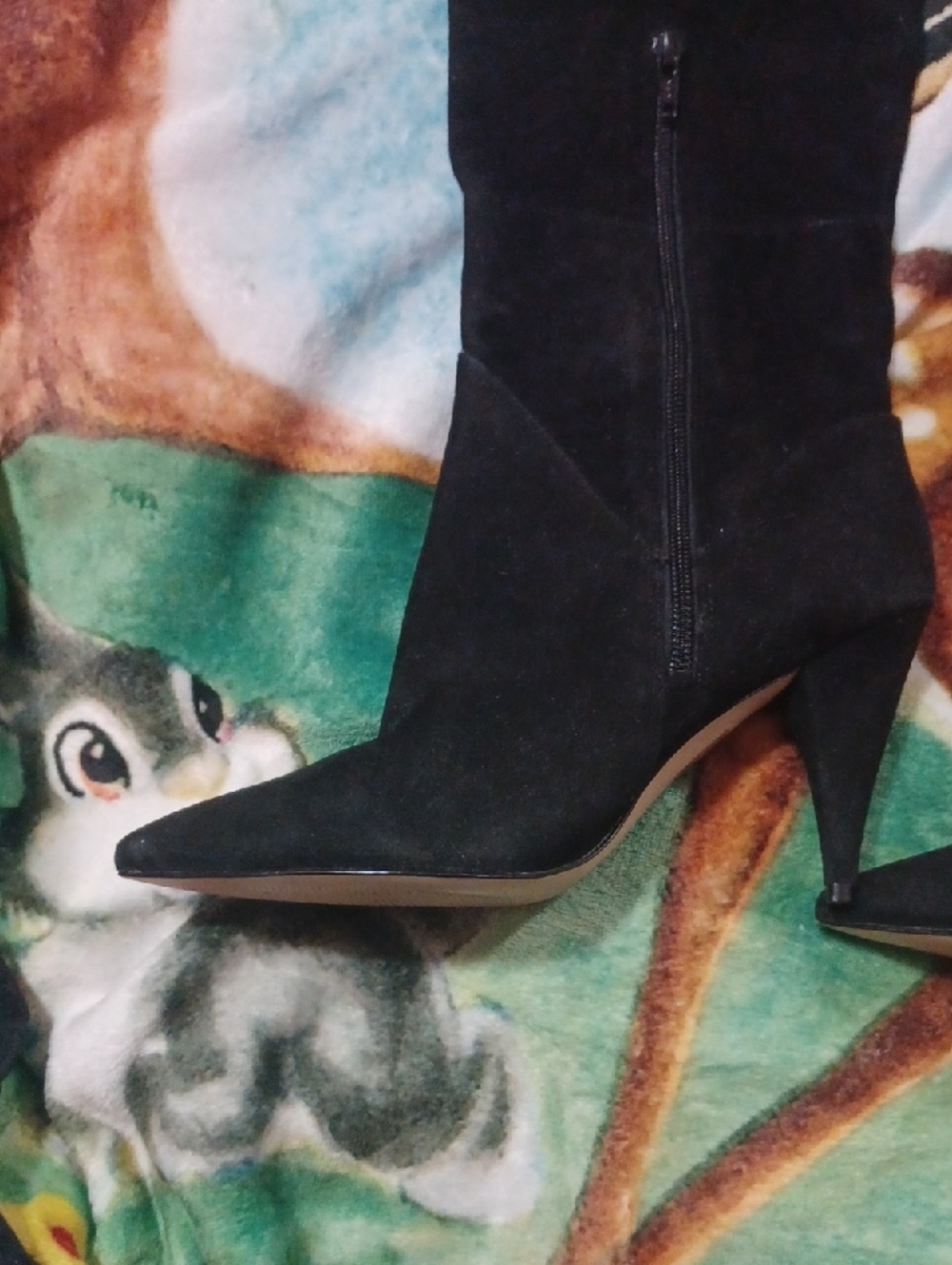 ALDO Real Suede Black Over The Knee Pointed Toe Kitter Heeled Boots Size 9 - Picture 2 of 5